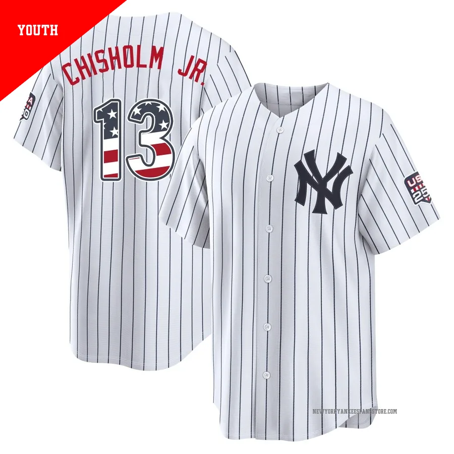Youth New York Yankees Jazz Chisholm Jr. ＃13 White Limited USA 250 Fourth Of July Home Stadium Jersey
