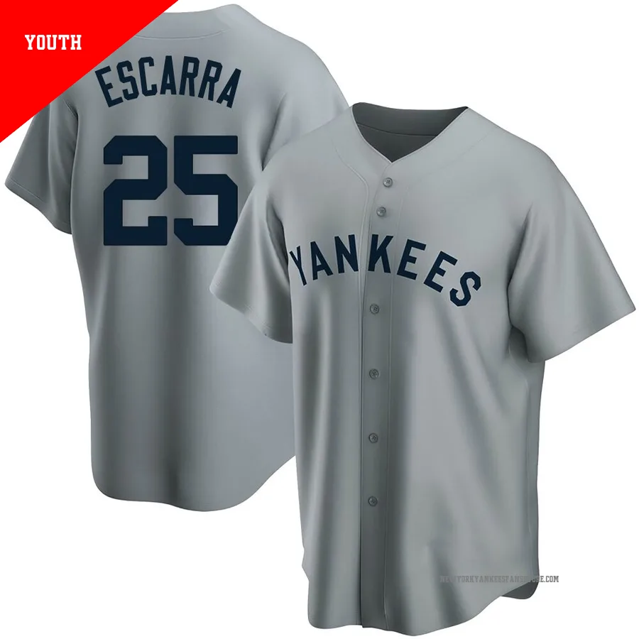 Youth New York Yankees J.C. Escarra ＃25 Gray Replica Road Cooperstown Collection Jersey