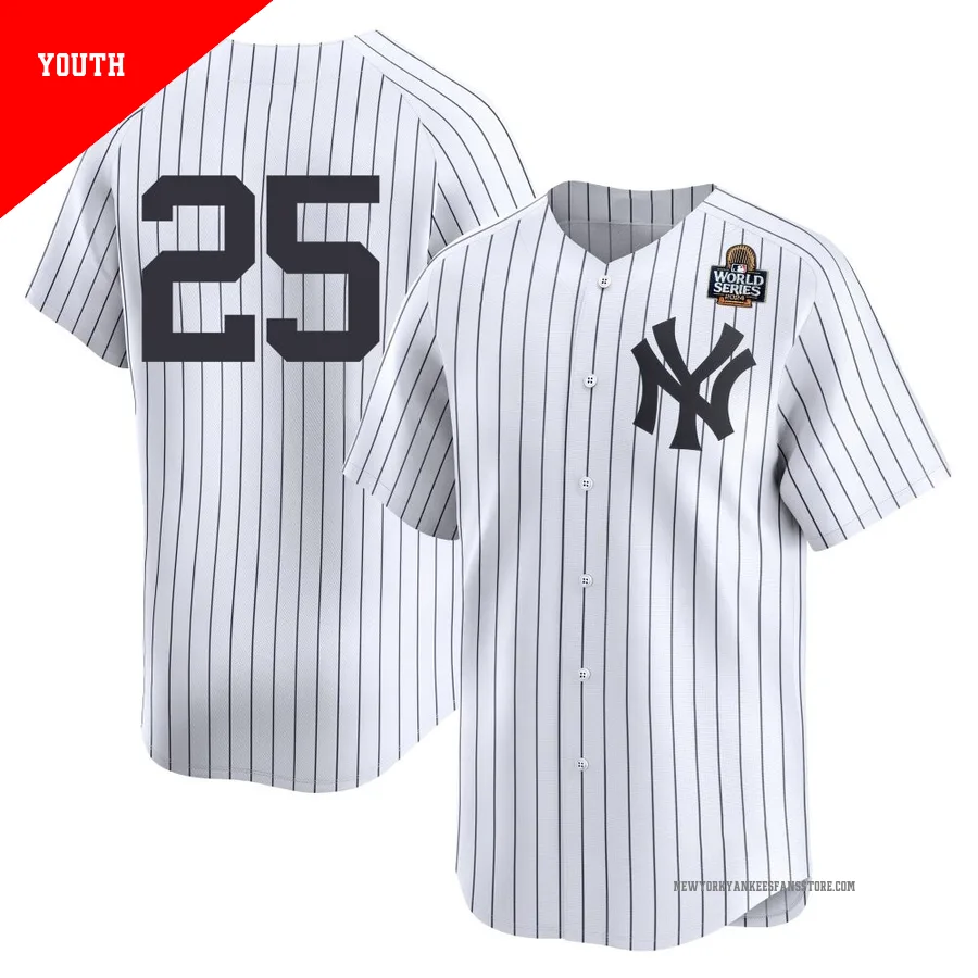 Youth New York Yankees J.C. Escarra ＃25 White Limited Yankee Home 2nd 2024 World Series Jersey
