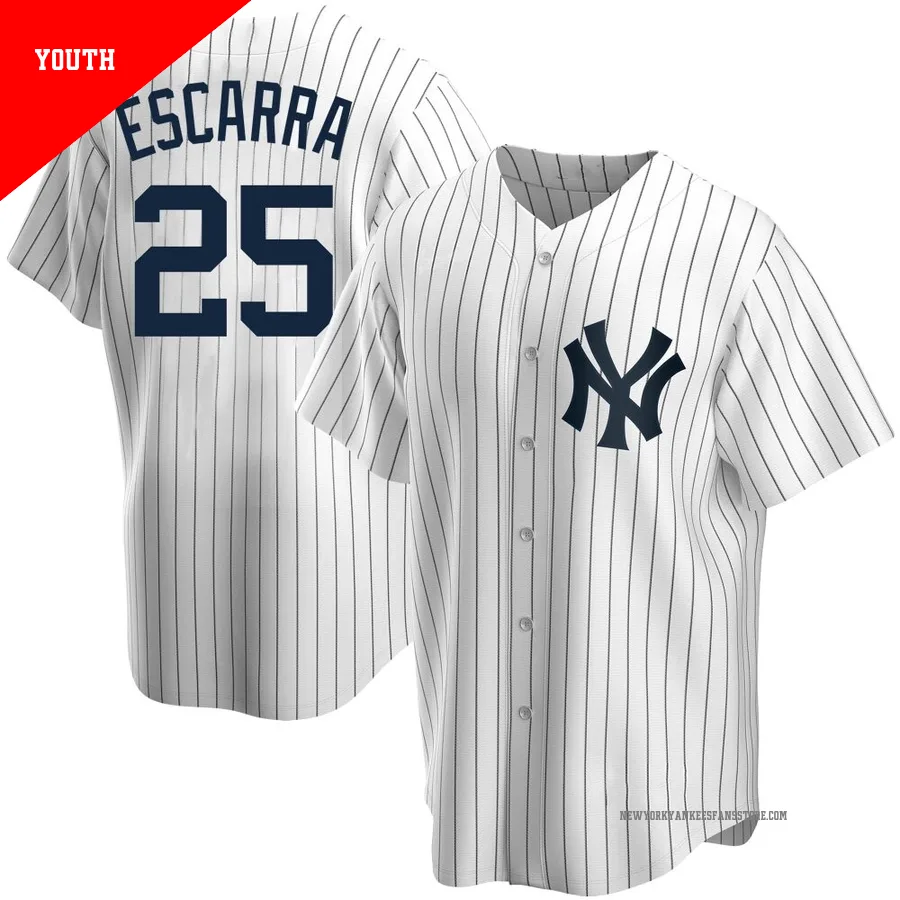 Youth New York Yankees J.C. Escarra ＃25 White Replica Home Jersey
