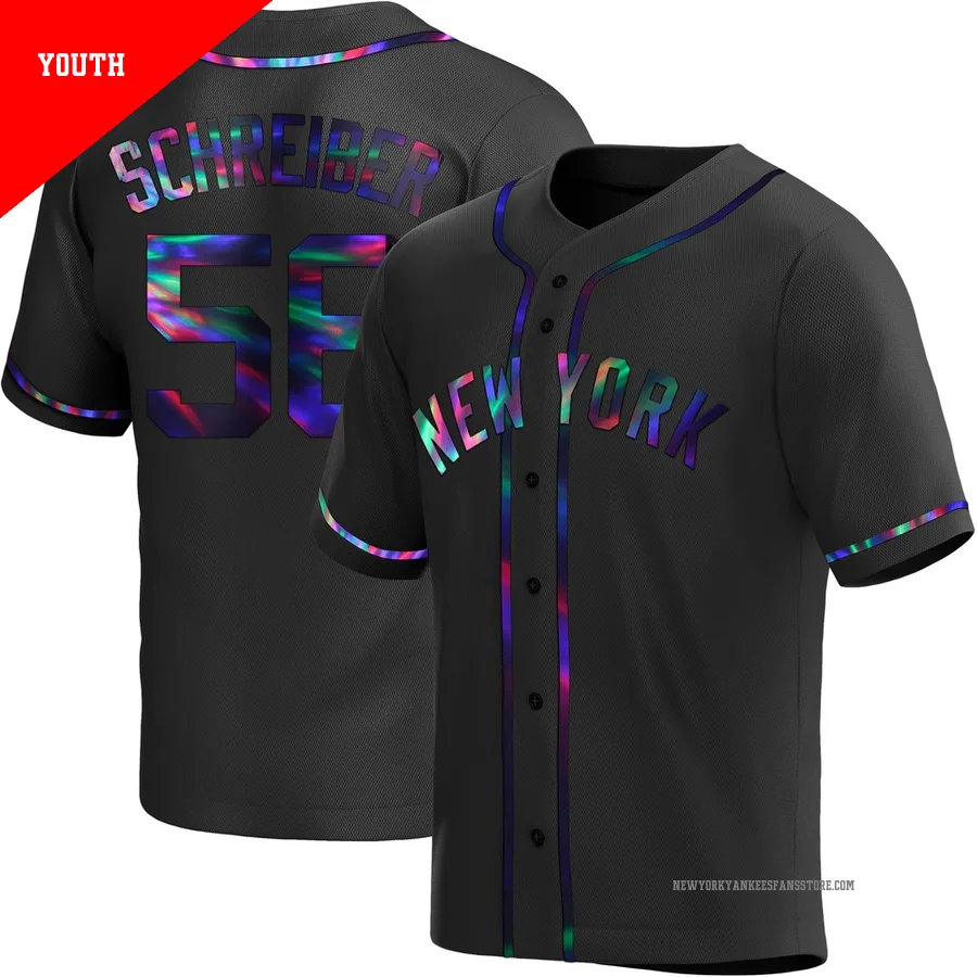 Youth New York Yankees John Schreiber ＃56 Black Replica Holographic Alternate Jersey