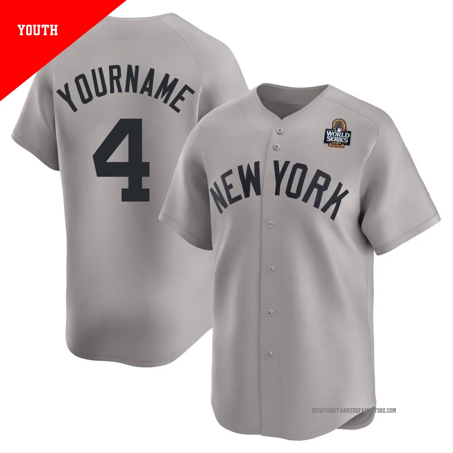 Youth New York Yankees Lou Gehrig ＃4 Gray Limited Away 2024 World Series Jersey