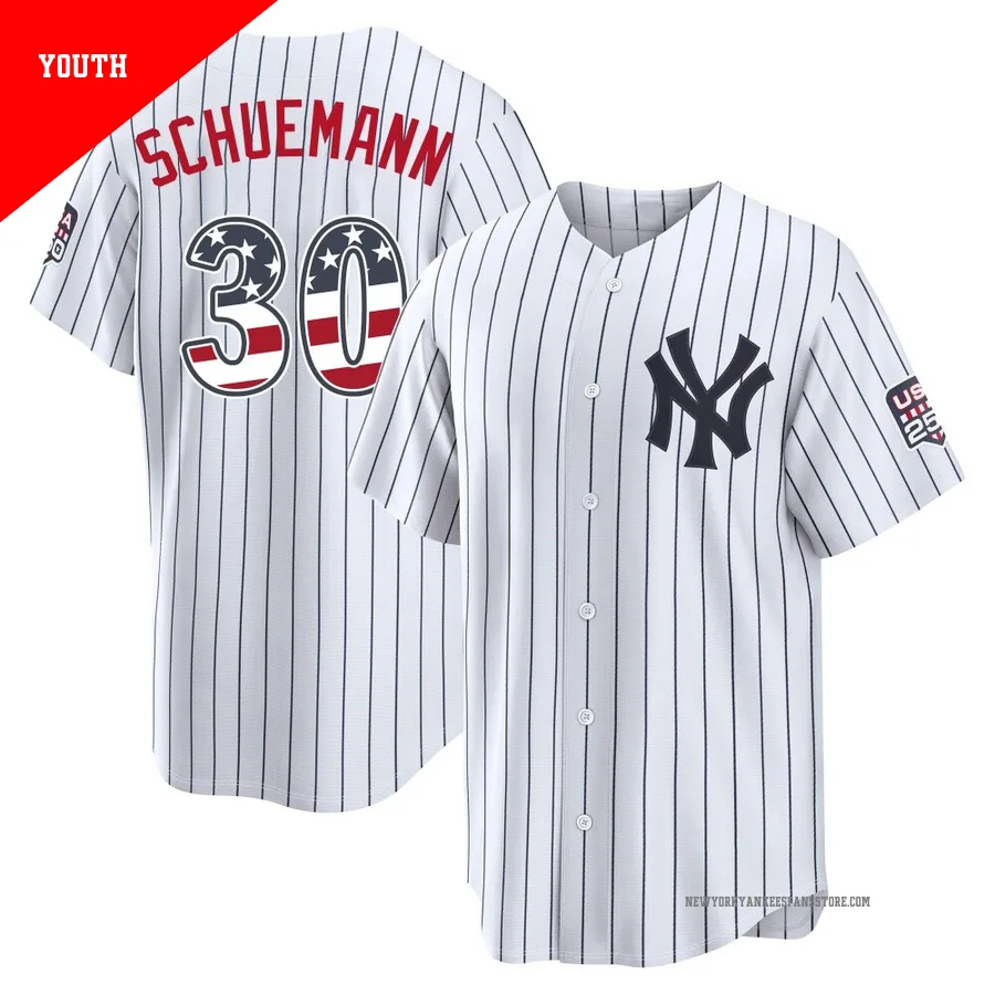Youth New York Yankees Max Schuemann ＃30 White Limited USA 250 Fourth Of July Home Stadium Jersey