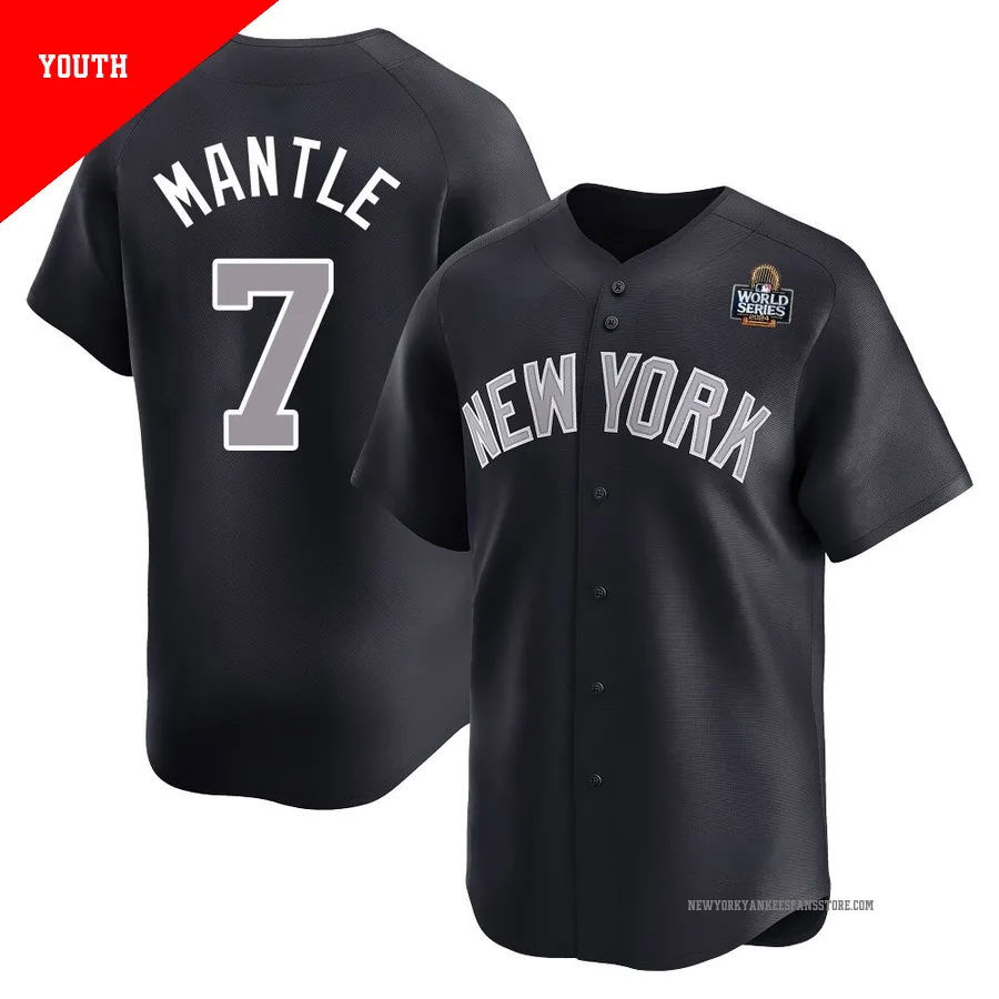 Youth New York Yankees Mickey Mantle ＃7 Navy Limited Alternate 2024 World Series Jersey