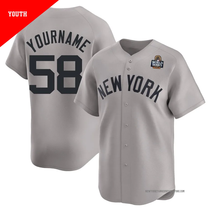 Youth New York Yankees Paul Blackburn ＃58 Gray Limited Away 2024 World Series Jersey