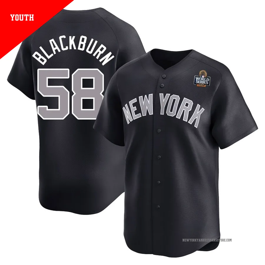Youth New York Yankees Paul Blackburn ＃58 Navy Limited Alternate 2024 World Series Jersey