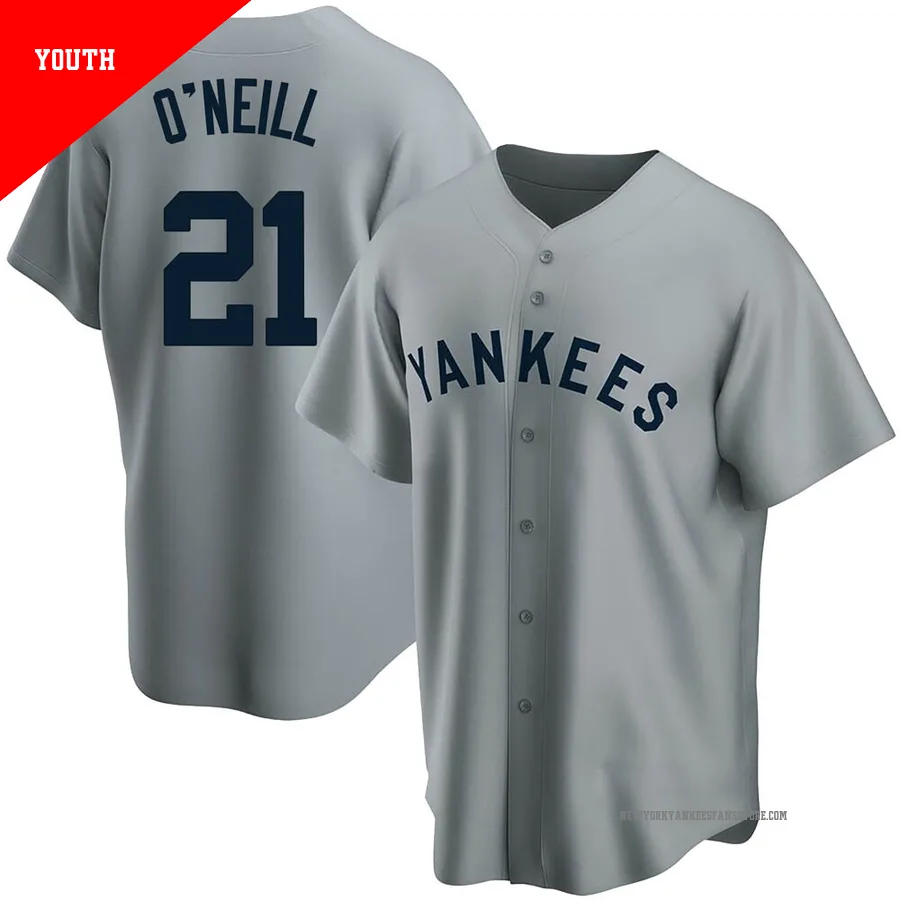 Youth New York Yankees Paul O'Neill ＃21 Gray Replica Road Cooperstown Collection Jersey