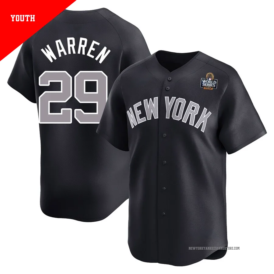 Youth New York Yankees Will Warren ＃29 Navy Limited Alternate 2024 World Series Jersey