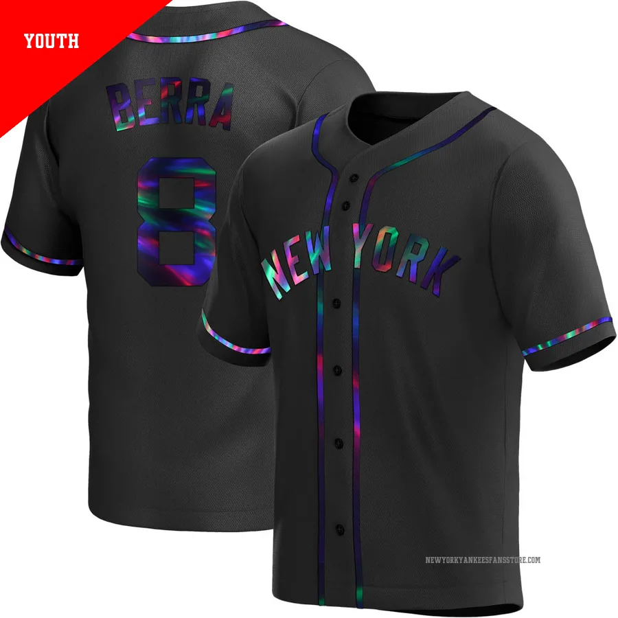 Youth New York Yankees Yogi Berra ＃8 Black Replica Holographic Alternate Jersey